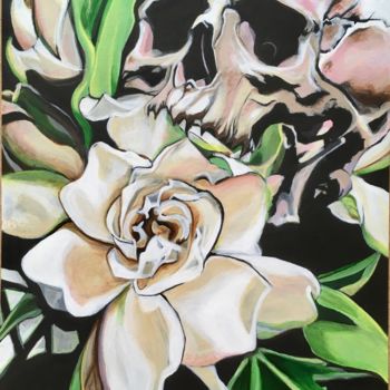 Painting titled "Crâne en fleur 1" by Olivia Chovet, Original Artwork, Acrylic