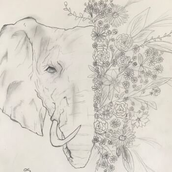 Рисунок под названием "Éléphant printemps" - Olivia Emélia J Sloane, Подлинное произведение искусства, Карандаш