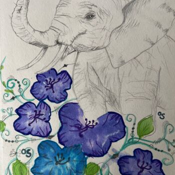 Рисунок под названием "Purple flowers" - Olivia Emélia J Sloane, Подлинное произведение искусства, Карандаш