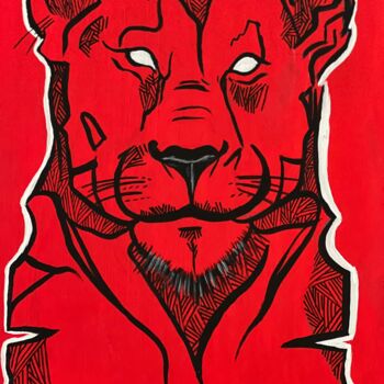 Картина под названием "RED TIGER" - Olivia Emélia J Sloane, Подлинное произведение искусства, Акрил Установлен на Деревянная…