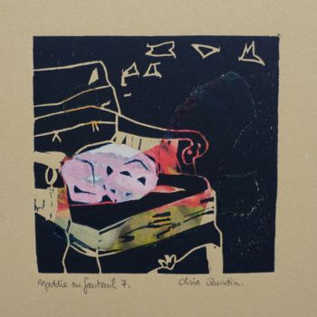 Printmaking titled "Maddie au fauteuil 7" by Olivia Quintin, Original Artwork, Engraving