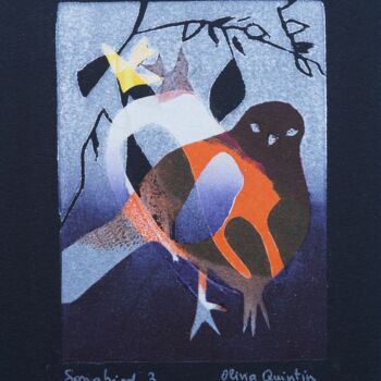 Prenten & gravures getiteld "Songbird 3" door Olivia Quintin, Origineel Kunstwerk, Gravure