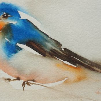 Painting titled "Hirondelle 1" by Olivia Quintin, Original Artwork, Watercolor