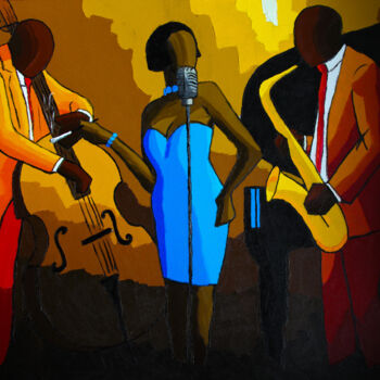 Painting titled "Jazz chanteuse robe…" by Olivier Boissinot, Original Artwork, Oil Mounted on Wood Stretcher frame