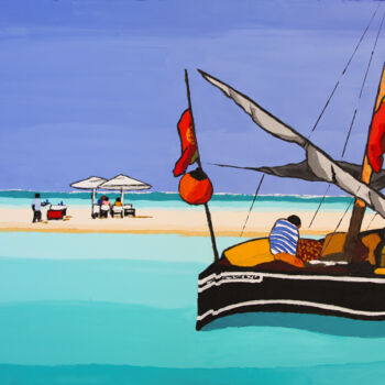 Painting titled "Zanzibar : Déjeunė…" by Olivier Boissinot, Original Artwork, Oil Mounted on Wood Stretcher frame