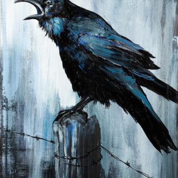 Pintura titulada "Corbeau "The raven"" por Olivier Bonnelarge, Obra de arte original, Acrílico Montado en Bastidor de camill…