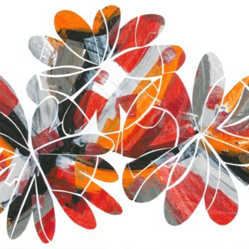 Collagen mit dem Titel "Three Flowers" von Olivier Bourgin, Original-Kunstwerk, Collagen