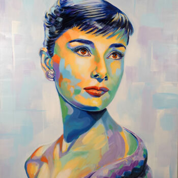 Painting titled "Portrait Audrey Hep…" by Olivier Boutin, Original Artwork, Acrylic Mounted on Wood Stretcher frame