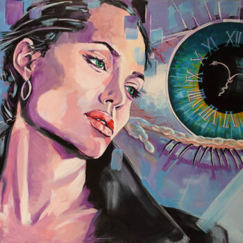 Painting titled "Angelina Jolie Immo…" by Olivier Boutin, Original Artwork, Acrylic Mounted on Wood Panel