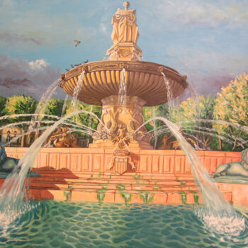 Картина под названием "Fontaine de la Roto…" - Olivier Boutin, Подлинное произведение искусства, Масло Установлен на Деревян…