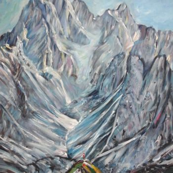 Malarstwo zatytułowany „Montagne blanche” autorstwa Olivier Broquet, Oryginalna praca, Akryl Zamontowany na Drewniana rama n…