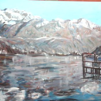Painting titled "Lac en hiver" by Olivier Broquet, Original Artwork, Acrylic Mounted on Wood Stretcher frame