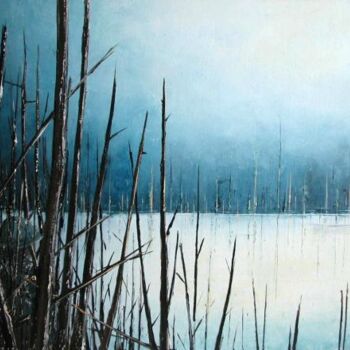 Painting titled "le lac" by Olivier Dazelle, Original Artwork
