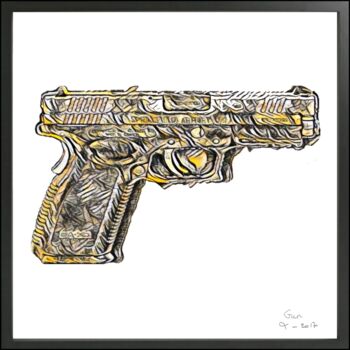 Dibujo titulada "Gun 1#17" por Olivier De Tullasky, Obra de arte original, Tinta