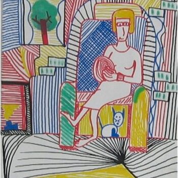 Peinture intitulée "La tricoteuse" par Olivier Dumont, Œuvre d'art originale