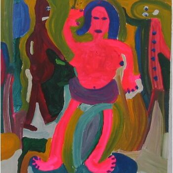 Peinture intitulée "Femme rouge aux che…" par Olivier Dumont, Œuvre d'art originale