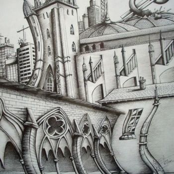 Drawing titled "CAPITALISME ARRIVE" by Olivier Feron, Original Artwork, Ink