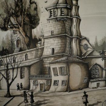 Drawing titled "église de la madele…" by Olivier Feron, Original Artwork, Ink