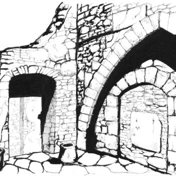 Dessin intitulée "ruines de château" par Olivier Junod, Œuvre d'art originale, Marqueur