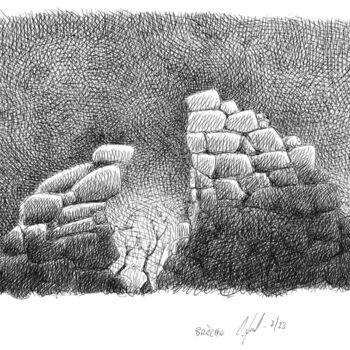 Dessin intitulée "ruine de muret" par Olivier Junod, Œuvre d'art originale, Stylo à bille