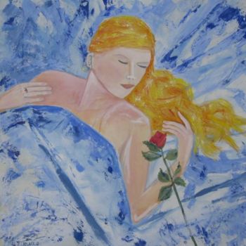 Peinture intitulée "demoiselle à la rose" par Olivier Laplace, Œuvre d'art originale