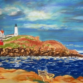 Pintura intitulada "pastel paysage phare" por Olivier Laplace, Obras de arte originais