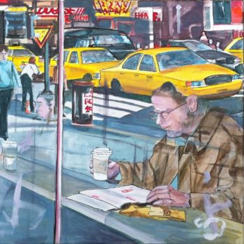 Painting titled "take a coffee in ny" by Olivier Laplace, Original Artwork