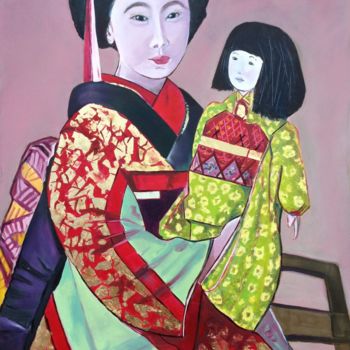 Malerei mit dem Titel "geisha et poupée" von Olivier Laplace, Original-Kunstwerk, Öl