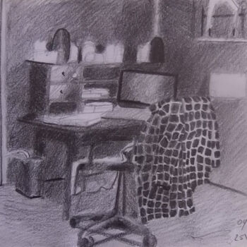 Dessin intitulée "bureau de mon amie" par Olivier Leclercq (Oyans), Œuvre d'art originale, Crayon