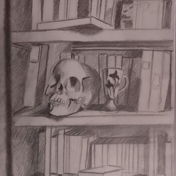 Dessin intitulée "crâne et mazagran" par Olivier Leclercq (Oyans), Œuvre d'art originale, Crayon
