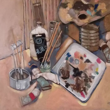 Peinture intitulée "l'atelier" par Olivier Leclercq (Oyans), Œuvre d'art originale, Huile