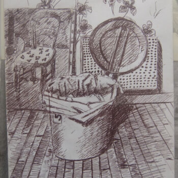 Dessin intitulée "la poubelle" par Olivier Leclercq (Oyans), Œuvre d'art originale, Encre
