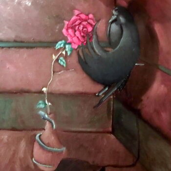 Peinture intitulée "rose et corbeau" par Olivier Leclercq (Oyans), Œuvre d'art originale, Huile