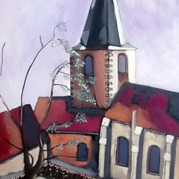 Peinture intitulée "église de Lalizolle" par Olivier Leclercq (Oyans), Œuvre d'art originale