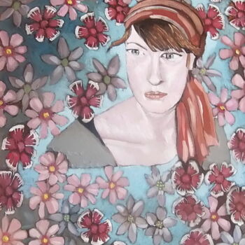 Peinture intitulée "la fille fleur" par Olivier Leclercq (Oyans), Œuvre d'art originale
