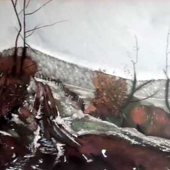 Painting titled "chemin d'hiver" by Olivier Leclercq (Oyans), Original Artwork