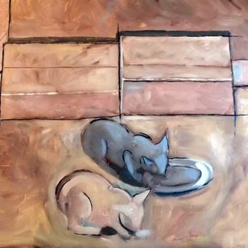 Painting titled "les chats" by Olivier Leclercq (Oyans), Original Artwork