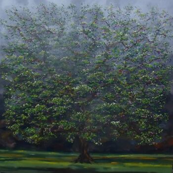 Painting titled "Grand arbre vert" by Olivier Lecourtois, Original Artwork, Acrylic