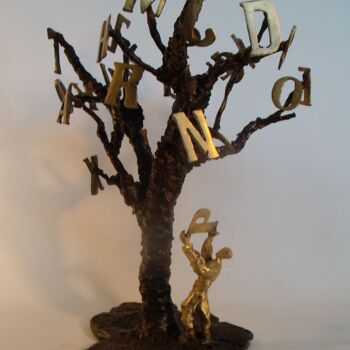 Skulptur mit dem Titel "Arbre aux lettres" von Olivier Lecourtois, Original-Kunstwerk, Metalle