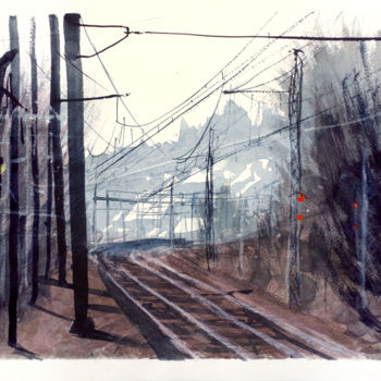 Pittura intitolato "gare-d-uzerche.jpg" da Olivier Manoury, Opera d'arte originale