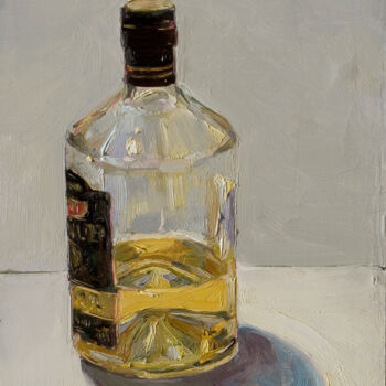 Malerei mit dem Titel "rum Chatel bottle" von Olivier Payeur, Original-Kunstwerk, Öl Auf Holzplatte montiert