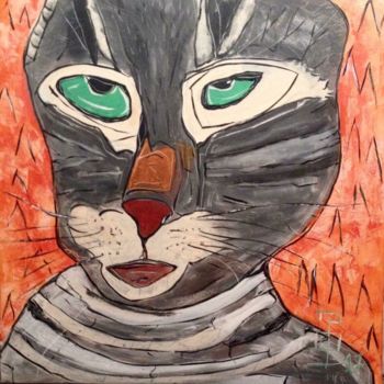 Painting titled "chat" by Posson, Original Artwork, Acrylic