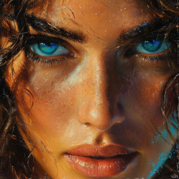 Digitale Kunst getiteld "Meeresblaue Augen" door Olivier Schwab, Origineel Kunstwerk, AI gegenereerde afbeelding