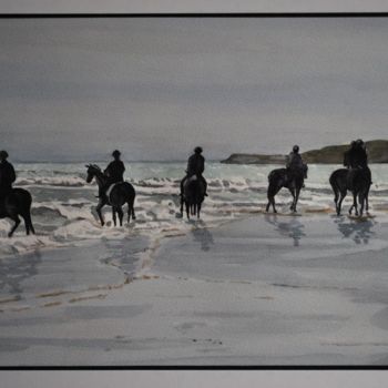 Pintura titulada "A cheval sur l'île…" por Olivier Thomasson-Narbonne, Obra de arte original, Acuarela