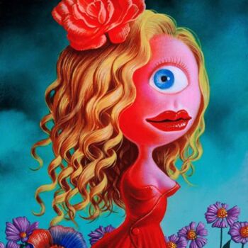 Pintura titulada "Jeune fille en fleur" por Olivier Zappelli (oz), Obra de arte original