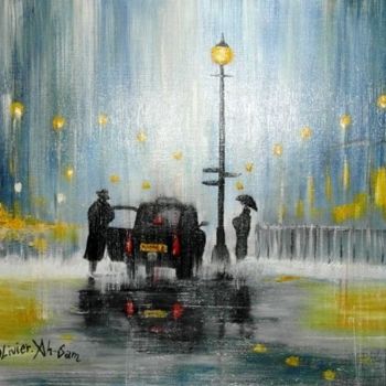 Malarstwo zatytułowany „rainy night in Lond…” autorstwa Olivier Ah-Sam, Oryginalna praca, Olej