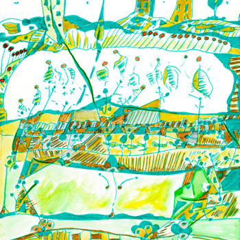 Tekening getiteld "Paysage Marin" door Olivier Dayot, Origineel Kunstwerk, Pastel