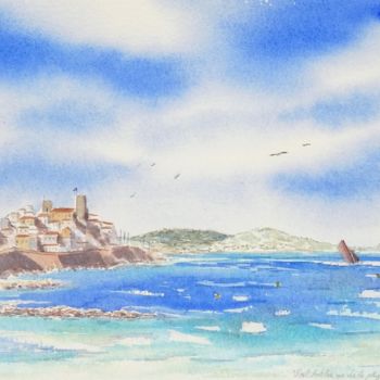 Painting titled "Le Vieil Antibes vu…" by Olivier Follin, Original Artwork, Watercolor