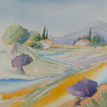 Painting titled "Les Oliviers mauves…" by Olivier Follin, Original Artwork, Watercolor