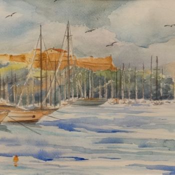 Painting titled "Le Fort Carré d'Ant…" by Olivier Follin, Original Artwork, Watercolor